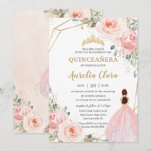 Invitación Quinceañera Rubor Floral Rosa Mis Quince Anos Inv