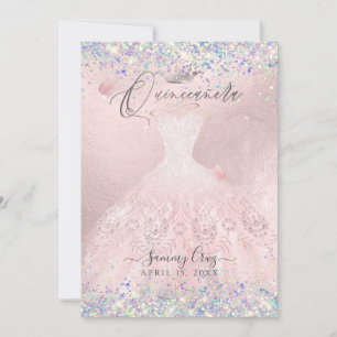 Invitación Quinceanera Rubor Gown Purpurina Holográfico Invit