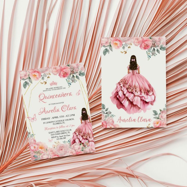 Invitación Quinceañera Rubor Mariposa Floral Rosa Rosa Rosa T (Subido por el creador)