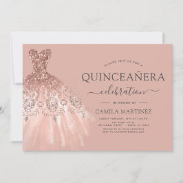 Invitación Quinceanera Rubor Pink - Esparkle Rosa Purpurina G