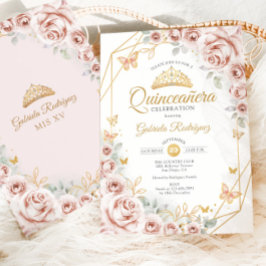 Invitación Quinceanera Rubor Pink Gold Floral