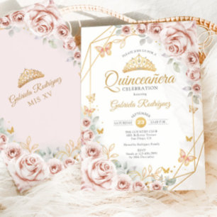 Invitación Quinceanera Rubor Pink Gold Floral