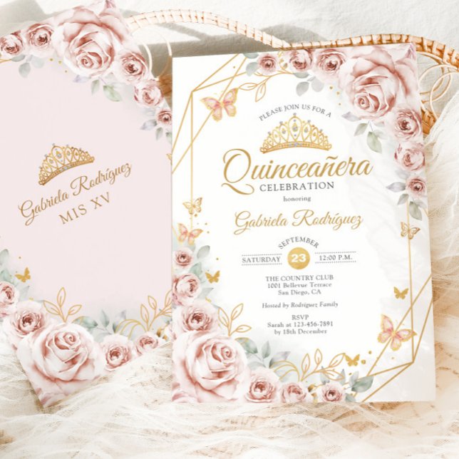 Invitación Quinceanera Rubor Pink Gold Floral (Subido por el creador)