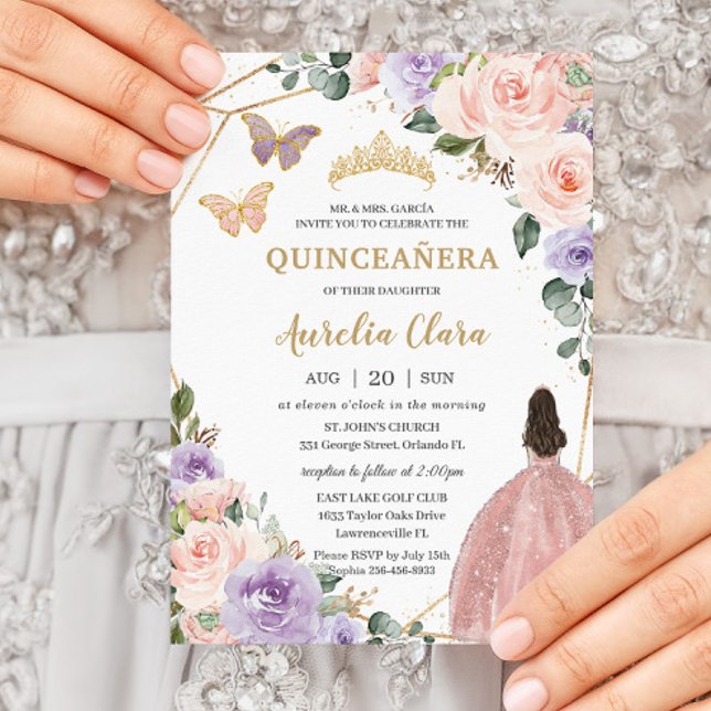 Invitación Quinceañera Rubor Pink Lilac Purple Floral 16 (Subido por el creador)