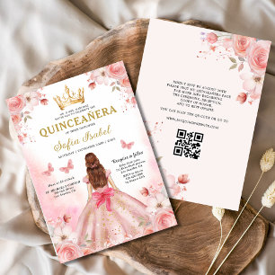 Invitación Quinceañera Rubor Pink QR Code Floral