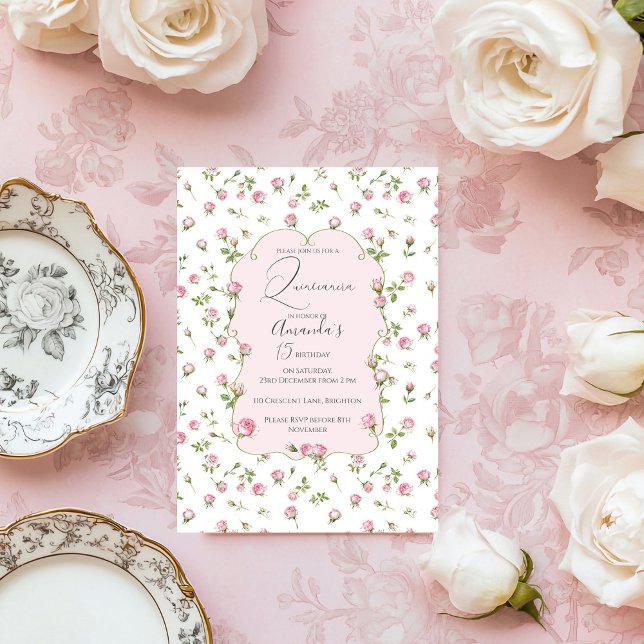 Invitación Quinceanera Rubor Pink Rose Cumpleaños (Subido por el creador)