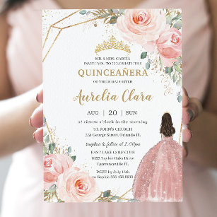 Invitación Quinceañera Rubor Pink Rose Floral Mis Quince Anos