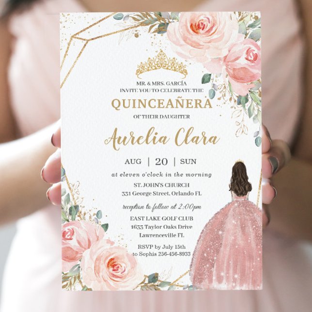 Invitación Quinceañera Rubor Pink Rose Floral Mis Quince Anos (Subido por el creador)