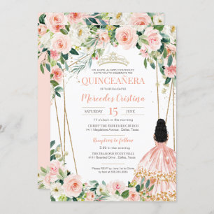 Invitación Quinceanera Rubor Pink Rose Gold, Chica en el luga