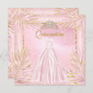 Invitación Quinceanera Rubor Pink Tiara vestido fiesta de cum
