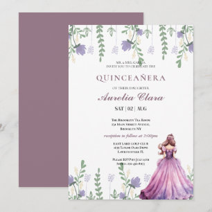 Invitación Quinceañera Rubor  púrpura Mariposa Floral 