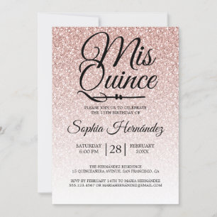 Invitación Quinceañera Rubor Purpurina Rosa 15 cumpleaños