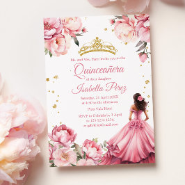 Invitación Quinceanera Rubor Ropa de princesa rosa Tiara