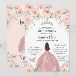 Invitación Quinceañera Rubor Rosa floral rosada Princesa Plat