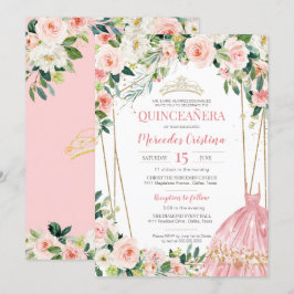 Invitación Quinceanera Rubor rosas rosadas y la perla de oro 