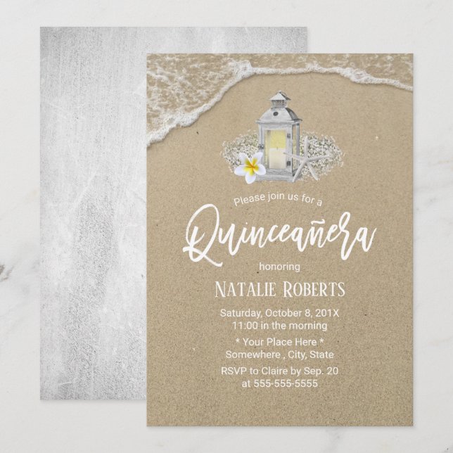 Invitación Quinceanera Rustic Beach Starfish Vintage Lantern (Anverso / Reverso)