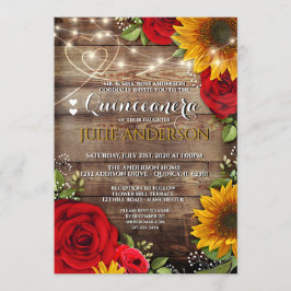 Invitación Quinceanera Rústica del girasol y la Rosa
