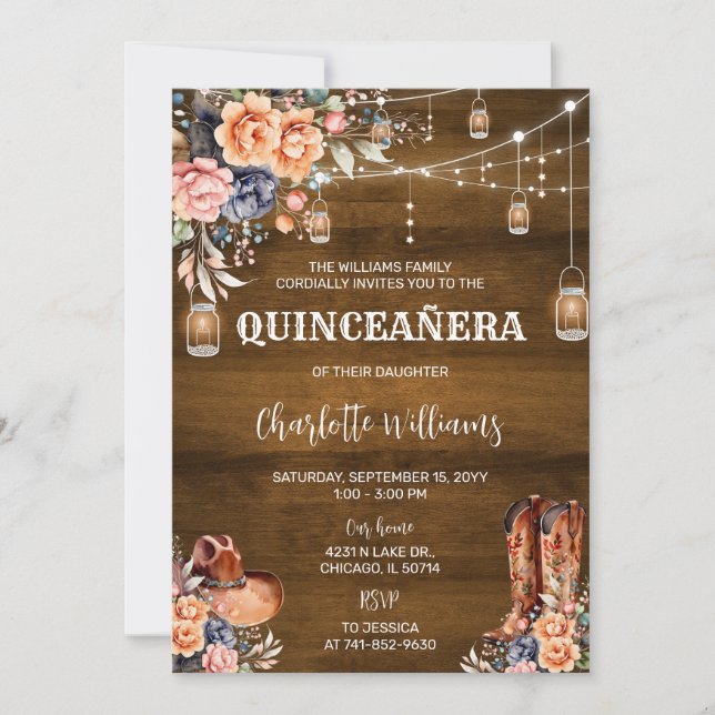 Invitación Quinceañera Rustica Occidental (Anverso)
