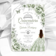 Quinceanera Sage Green Silver Vestido Floral