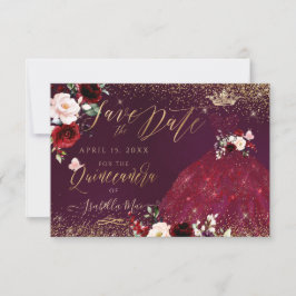 Invitación Quinceanera salva el vestido de borgoña