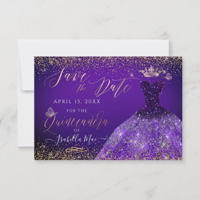 Invitación Quinceanera salva la fecha con el dedo morado del  (Anverso)