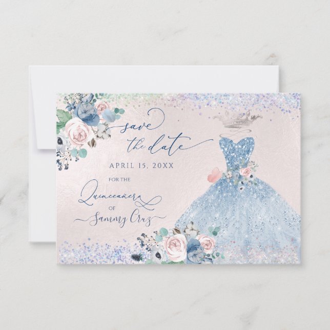 Invitación Quinceanera salva la fecha con melancólicas rosas (Anverso)