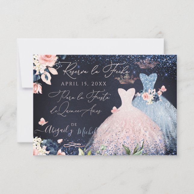 Invitación Quinceanera salva la fecha de la polvorienta bata  (Anverso)