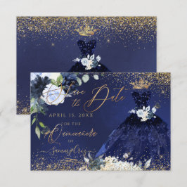 Invitación Quinceanera salva la fecha de la vestido azul de l