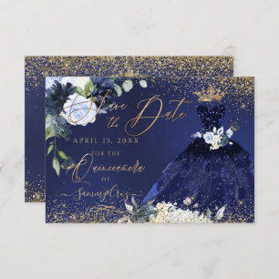 Invitación Quinceanera salva la fecha de la vestido azul de l