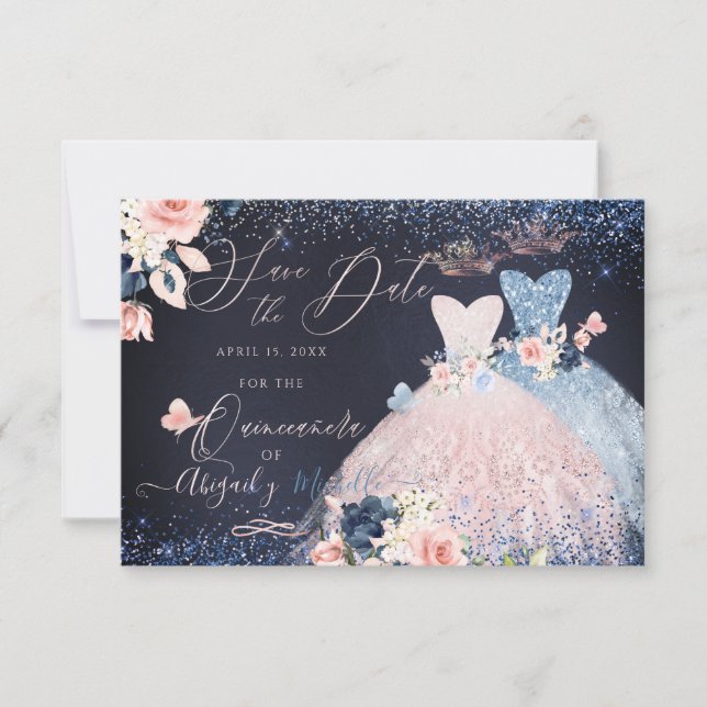 Invitación Quinceanera salva la fecha de los alborotos azules (Anverso)