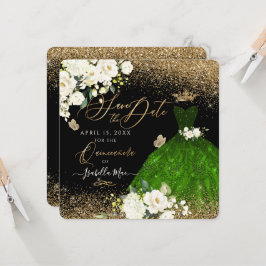 Invitación Quinceanera salva la fiesta verde Purpurina de Fau