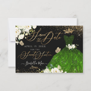 Invitación Quinceanera salva la fiesta verde Purpurina de Fau