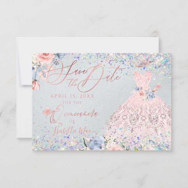 Invitación Quinceanera Salve la fecha en que se vio al Purpur (Anverso)