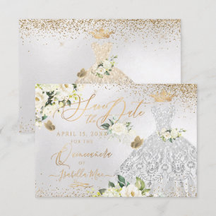 Invitación Quinceanera Salven la cita de Purpurina Faux Gown