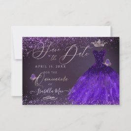 Invitación Quinceanera Save Date Butterfly Ultra Violet Gown