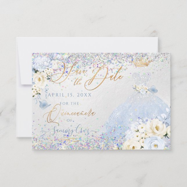 Invitación Quinceanera Save Date Holographic Confetti (Anverso)