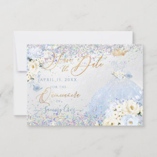 Invitación Quinceanera Save Date Holographic Confetti