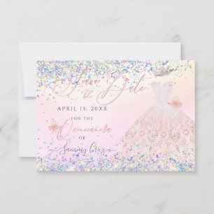Invitación Quinceanera Save Date Holographic Confetti Invita