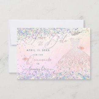 Invitación Quinceanera Save Date Holographic Confetti Invita