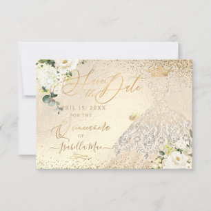 Invitación Quinceañera Save the Date Dorado Falso Brillo Vest