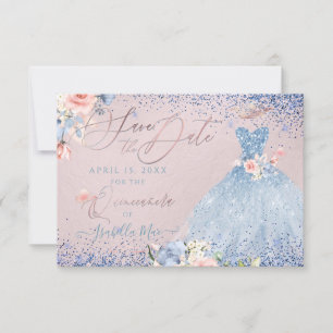 Invitación Quinceanera Save the Date  Dusty Blue Gown