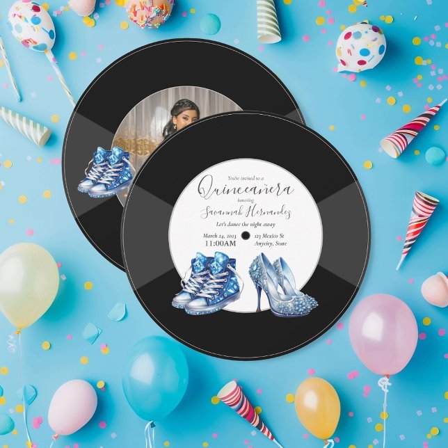 Invitación Quinceañera Shoes Vinyl Record Foto Azul (Subido por el creador)