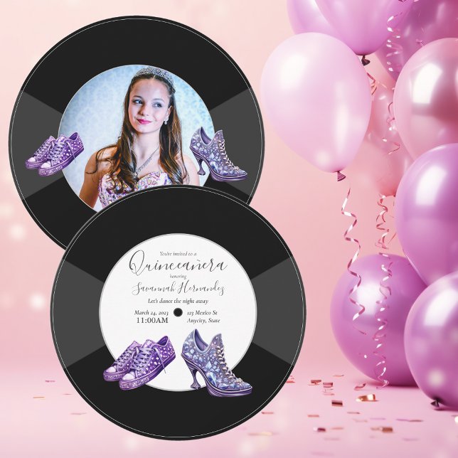 Invitación Quinceañera Shoes Vinyl Record Foto Púrpura (Subido por el creador)