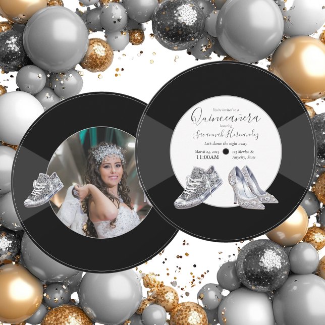 Invitación Quinceañera Shoes Vinyl Record Silver (Subido por el creador)