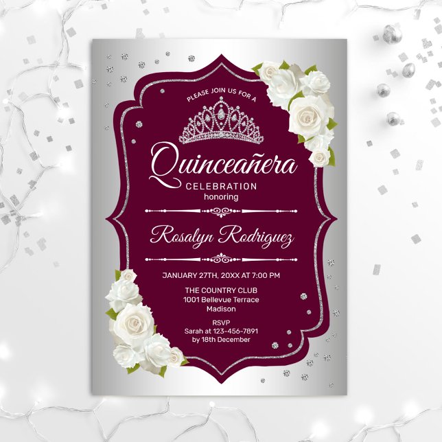 Invitación Quinceanera - Silver Burgundy (Subido por el creador)