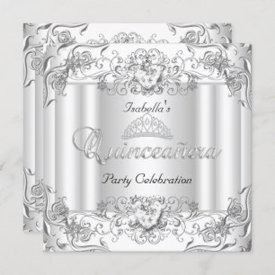 Invitación Quinceanera Silver Diamante Blanco Tiara 15º Fiest