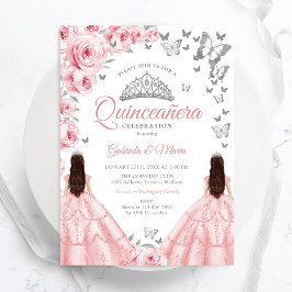 Invitación Quinceanera Silver Gemelos Florales Blancos