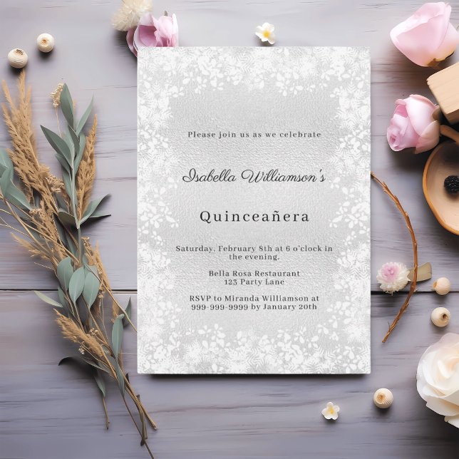 Invitación Quinceanera silver snowflakes elegant party (Subido por el creador)