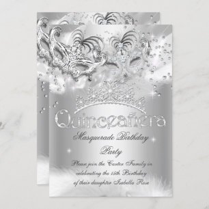 Invitación Quinceanera Silver Sparkle Masquerade Fiesta