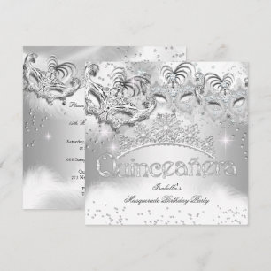 Invitación Quinceanera Silver Sparkle Masquerade Fiesta 2
